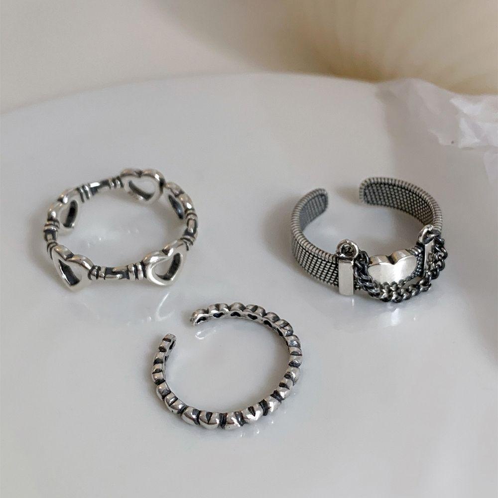 Mxbeauty Wanita Pembukaan Cincin Vintage Ins Huruf Hollow Punk Alloy Jari Perhiasan