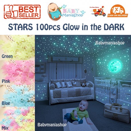 STIKER BINTANG 100 Pcs GLOW IN THE DARK SALJU 50PCS Wall Sticker Star Snow Stars Snows Stiker Dinding Menyala Dalam Gelap Twinkle Little Stars