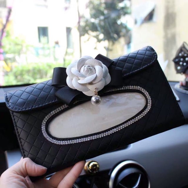 Tempat tissue mobil bunga putih kotak tissue mobil sunvisor