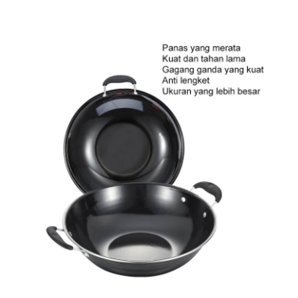 Wajan Cekung Enamel Anti Lengket - Hitam 32 cm