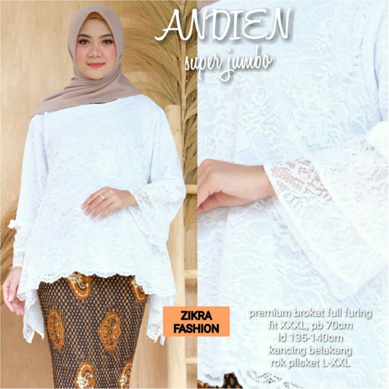 ANDIEN baju atasan blouse brokat putih white brocade basic JUMBO BASIC  top