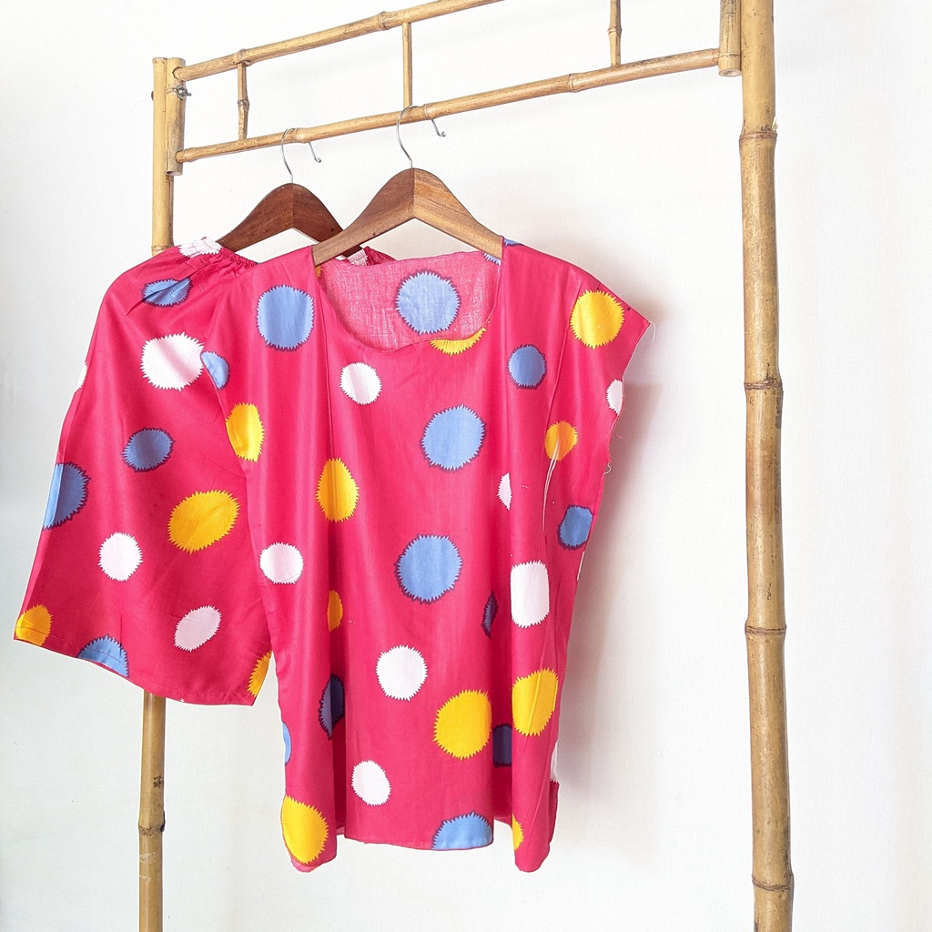 Baju Tidur Tanpa Lengan Piyama Krill Setelan Midi Homewear Homey Dress Baby Doll Dewasa Nyaman Di Rumah Santai WFH Rayon One Set Pajamas-polka pink