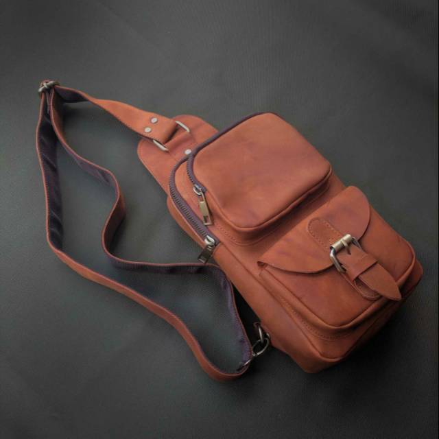Tas Selempang Pria Kulit Original Nine Leather 07 CH Leather Vintage Dark Orange Premium Quality