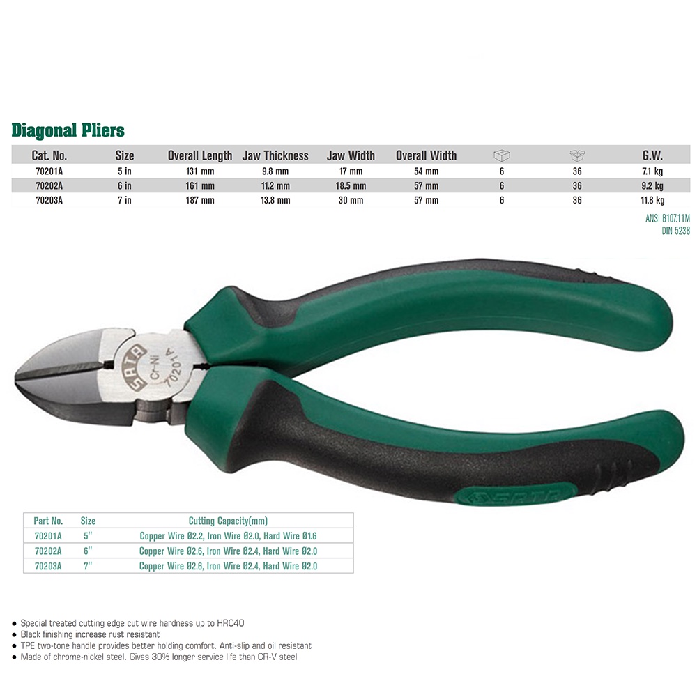 Tang Diagonal 6 Inch - Diagonal Pliers 70202A SATA TOOLS