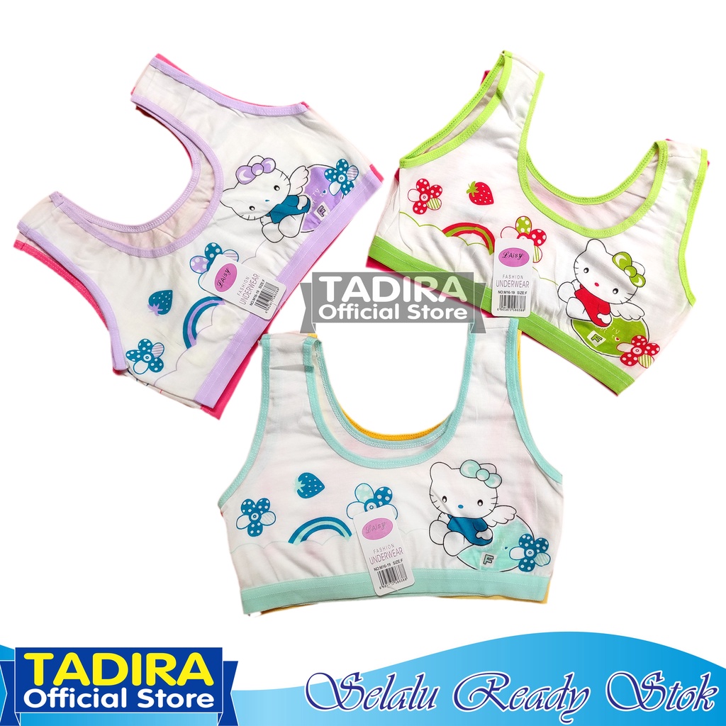 3 Pcs Miniset Katun Putih Anak Remaja Perempuan Motif Gambar Karakter SD SMP TADIRA