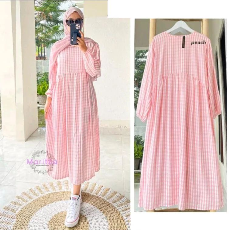 Amelia Long Tunik / Midi Dress Muslim / Midi Dress Korea / Midi Dress Kotak2 / Tunik Wanita Terbaru 