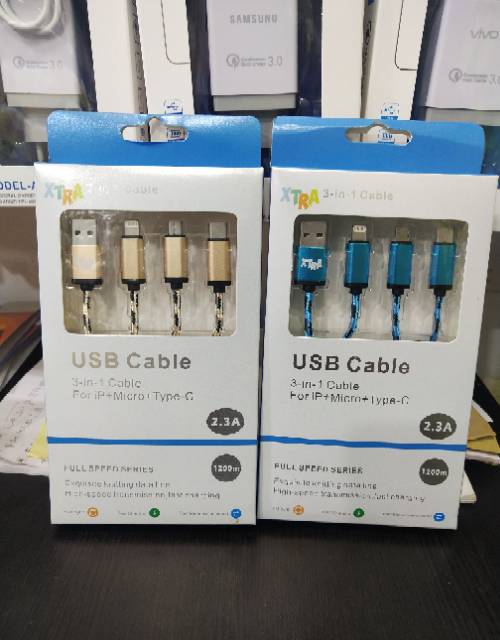 CABLE USB 3 in 1/kabel usb micro, tipe c, iphone