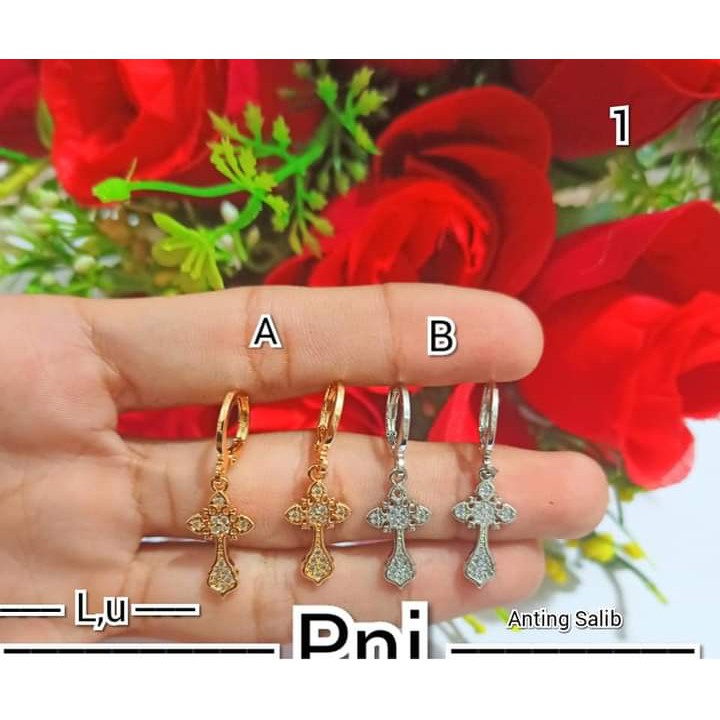 Anting Salib TITANIUM  Dewasa Varian Motif Perhiasan Wanita Gold dan Silver (COD)