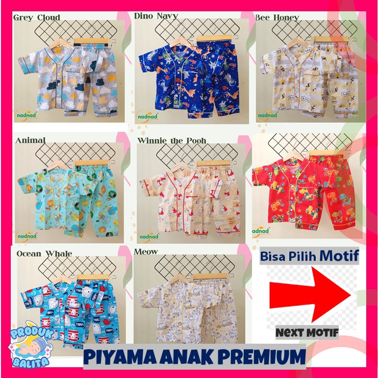 Piyama Piama Baju Tidur Bayi Pajamas Anak Balita Perempuan Laki laki Karakter One Set by Nadnad