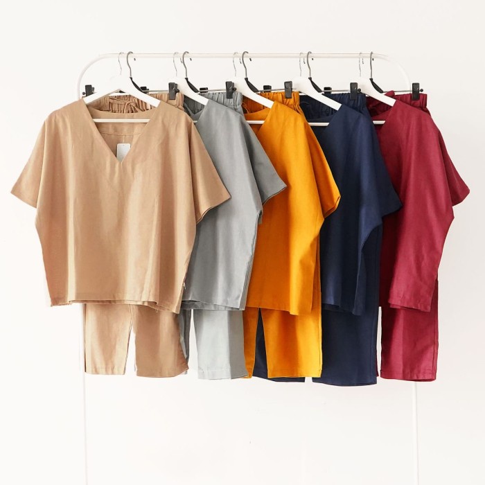 Nv0N1V21N Setelan Fashion Pakaian Set Wanita Atasan Celana Polos Linen S-005 - Navy Nv3B2V01
