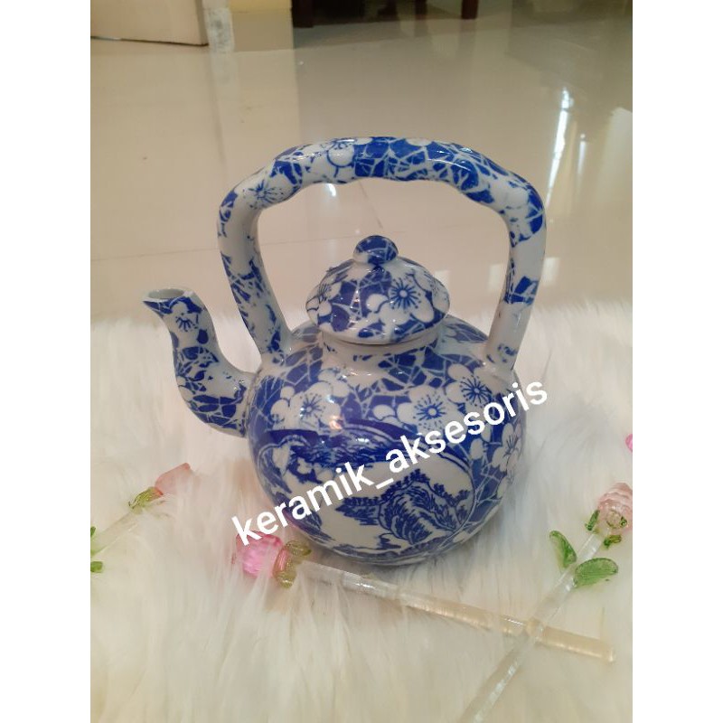 TEKO CINA KERAMIK PUTIH BIRU