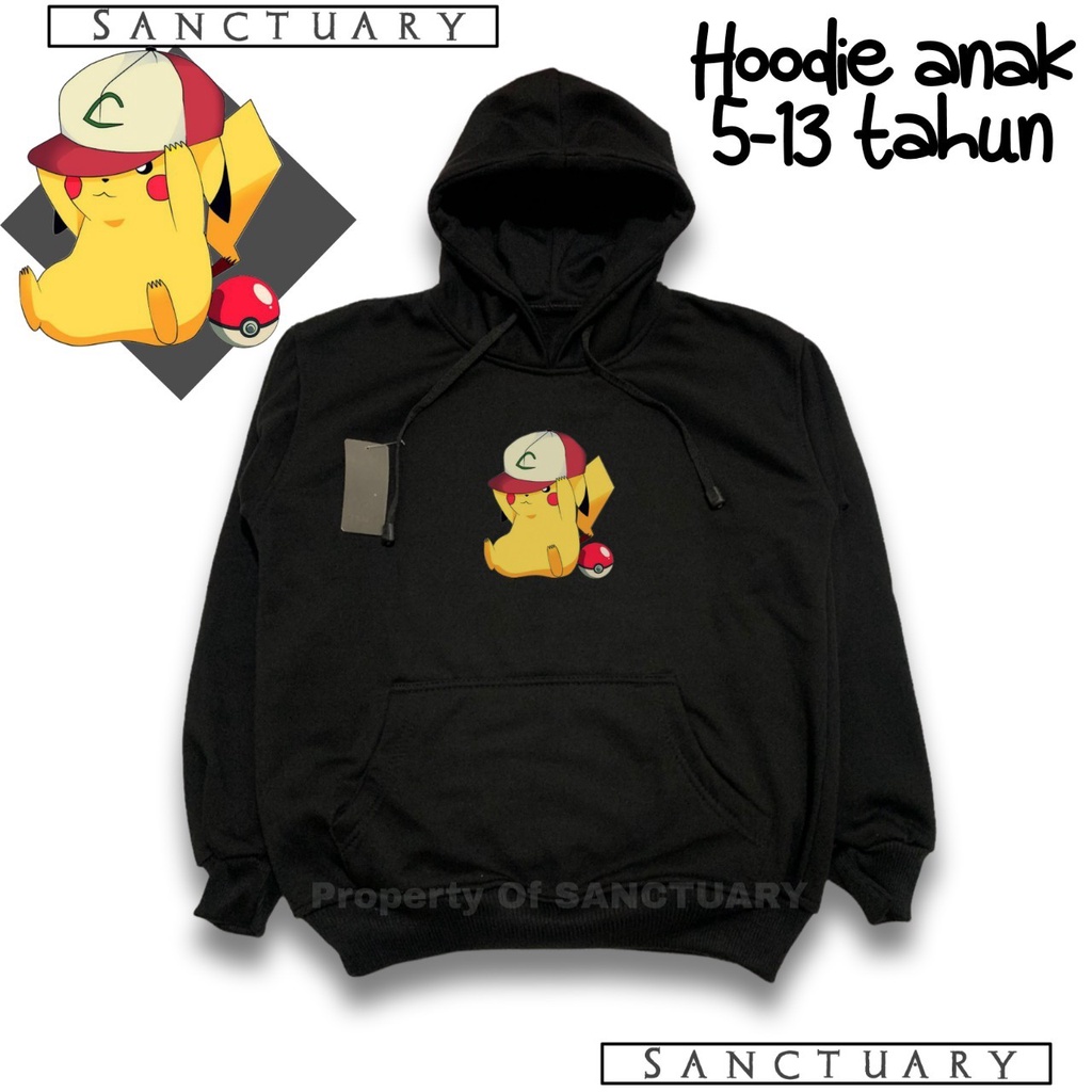 GSFSHOP - HOODIE ANAK GAMBAR KARTUN POKEMON PIKACHU UNTUK ANAK LAKI- LAKI WARNA HITAM