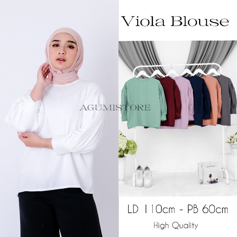 Blouse Wanita Kekinian Lengan Panjang Ootd Viola Blus Wanita Muslim Lengan Balon Outfit Casual LD 11