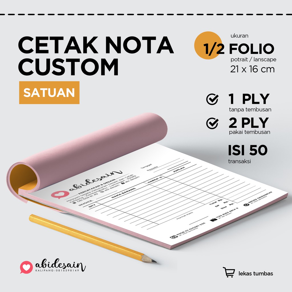 

CETAK NOTA CUSTOM - 1/2 FOLIO - NOTA KONTAN - NOTA BESAR