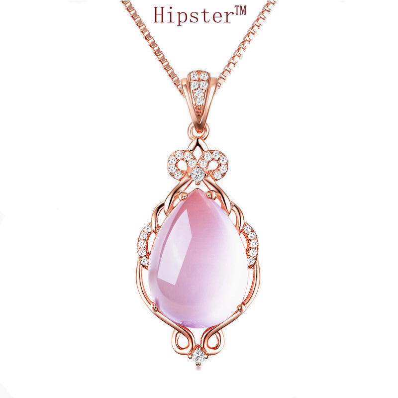 Hot Sale Fashion Exquisite 18K Rose Gold Ross Quartz Hollow Full Diamond Pendant Clavicle Chain