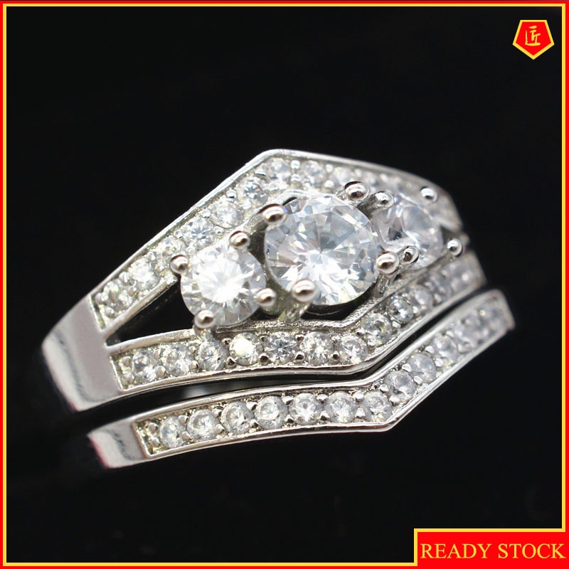 [Ready Stock]Luxury Elegant Diamond Double Layer Ring Set
