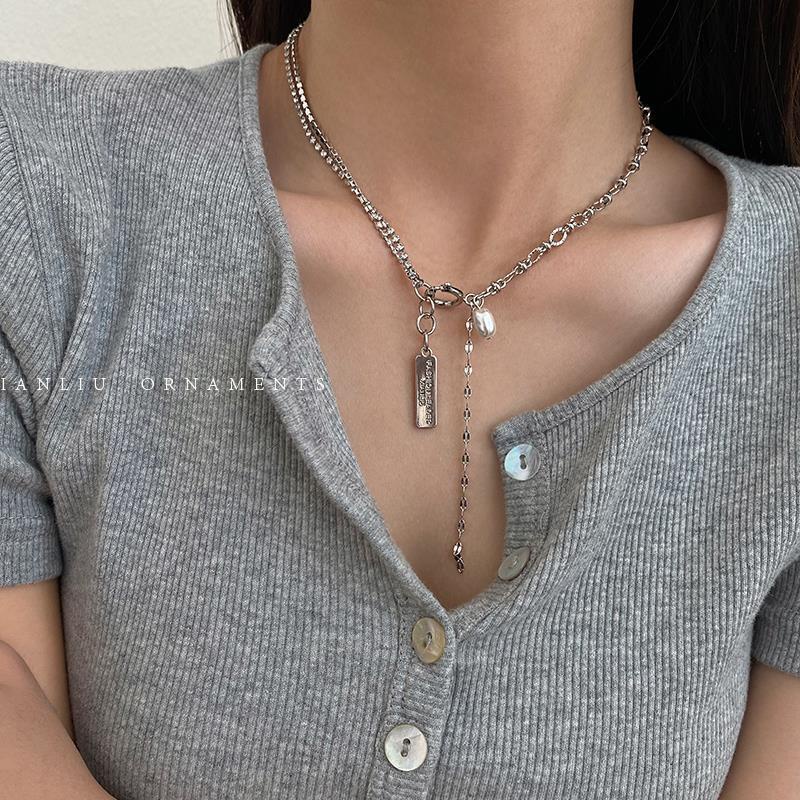 Niche desain trendi merek mutiara kalung untuk wanita ins gaya dingin pendek klavikula kalung selebr