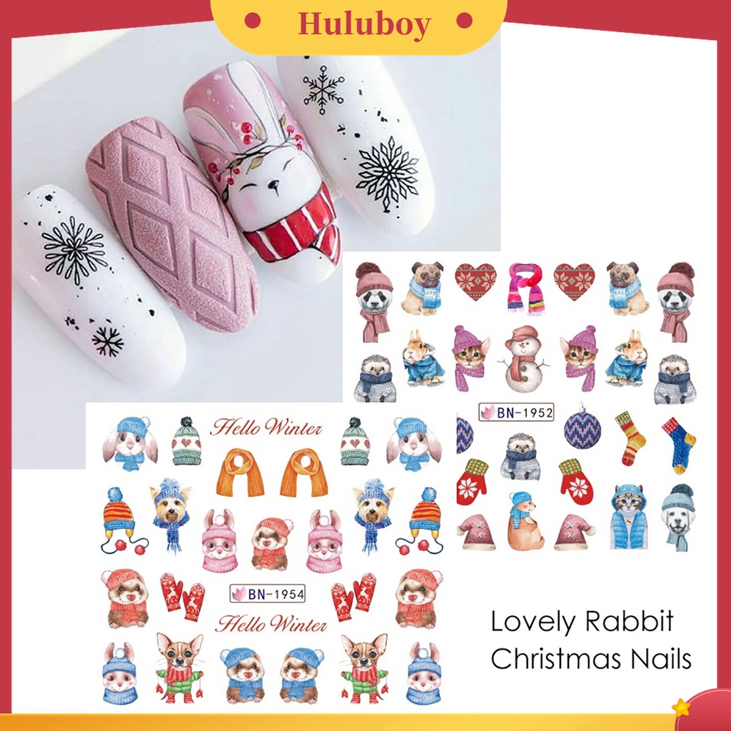 Huluboy Huluboy♡ Stiker Kuku 3D Motif Snowflake Natal Warna-Warni Untuk Manicure