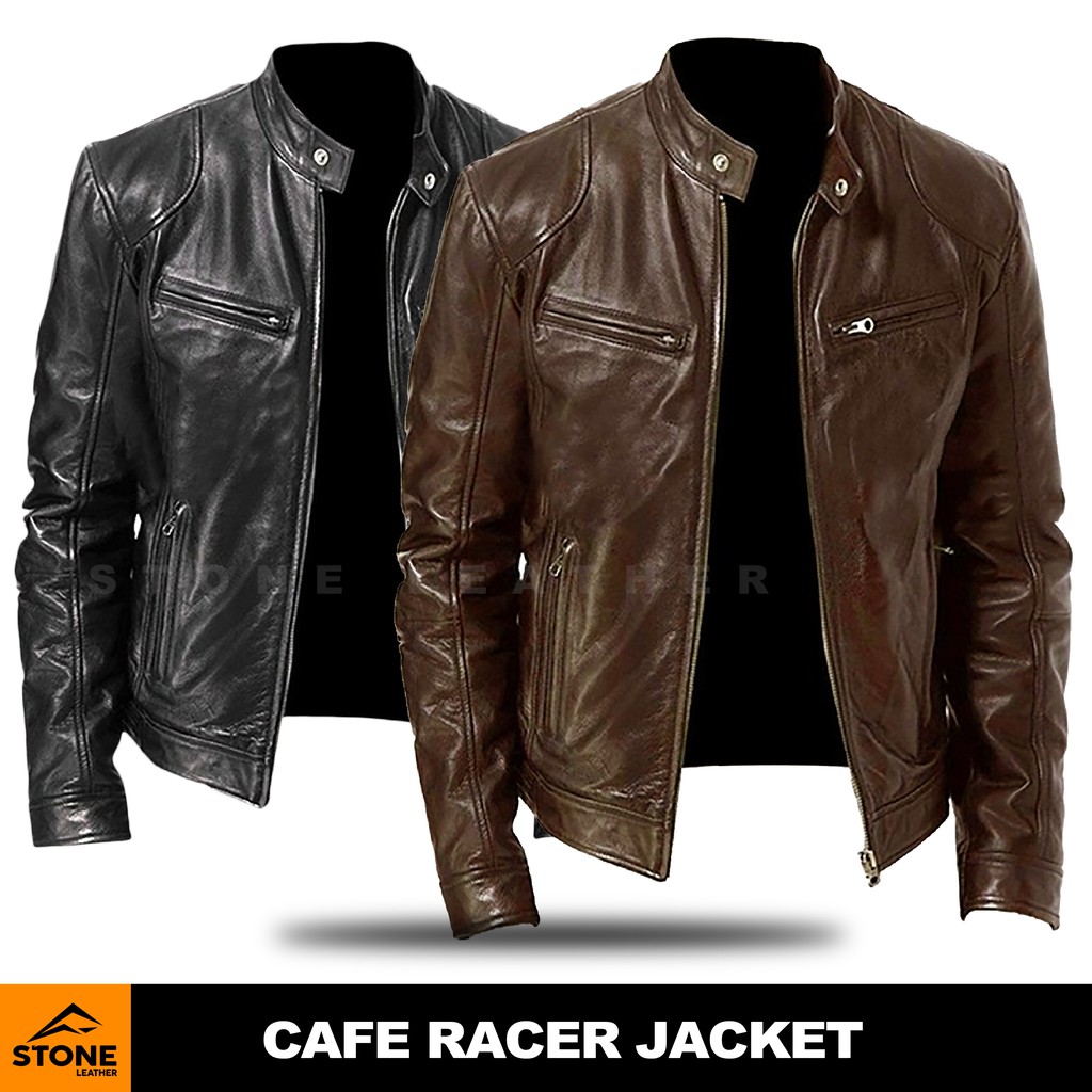 JAKET KULIT PRIA ORIGINAL KULIT SINTETIS STONE LEATHER