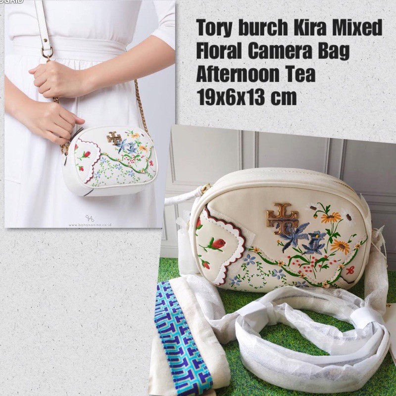 tas selempang wanita tory burch original tb kira mixed floral camera bag afternoon tea
