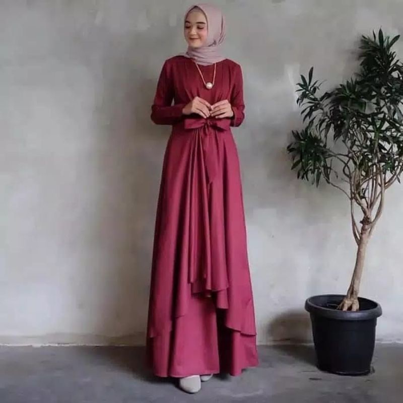 gamis syari ceruty Babydoll gamis pesta syar'i asdf terbaru gamis set hijab terlaris-maroon
