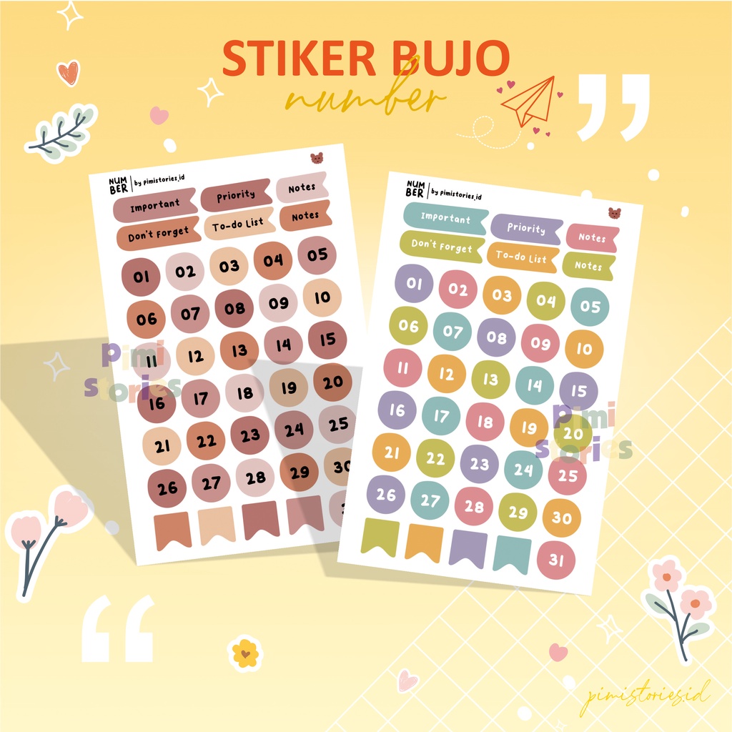 STIKER BUKU JURNAL ⚫ BUJO ⚫ NAMA HARI ⚫ PLANNER ⚫ AESTHETIC ⚫ NUMBER ⚫ DATE