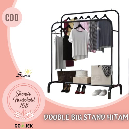 SHENAR , CARAMEL DOUBLE BIG STAND HANGER GANTUNGAN BAJU STAINLESS HANGER LEMARI BAJU TERBUKA  BIG STAND GANTUNGAN BAJU  UNIK VIRAL KAMAR TIDUR - BISA COD