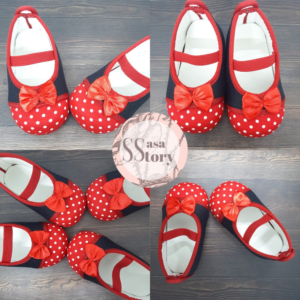 SEPATU PREWALKER BABY BAYI MOTIF MERAH HITAM ANAK PEREMPUAN 0-12 BULAN AP06