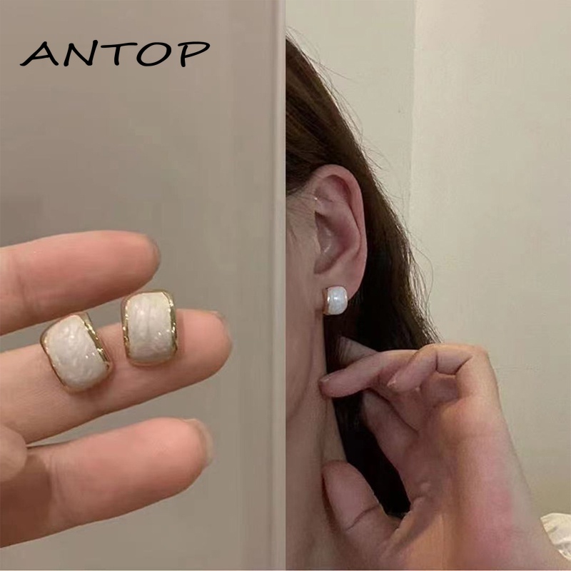 S925 Perak Korea Retro Anting Mutiara Fashion Anting Untuk Wanita Perhiasan Aksesoris ANTOP