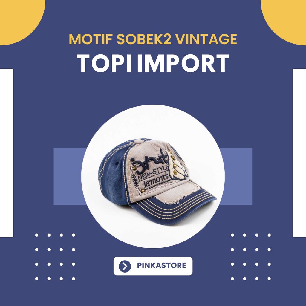 Topi Distro Import Unik Baseball Model Vintage Motif Sobek Snapback Jamontbiru
