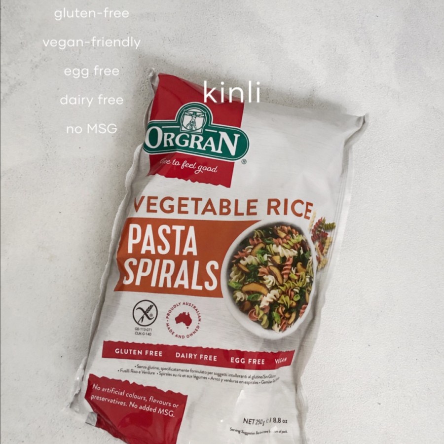 orgran vegetable rice pasta spirals gluten free vegan 250gr fusilli