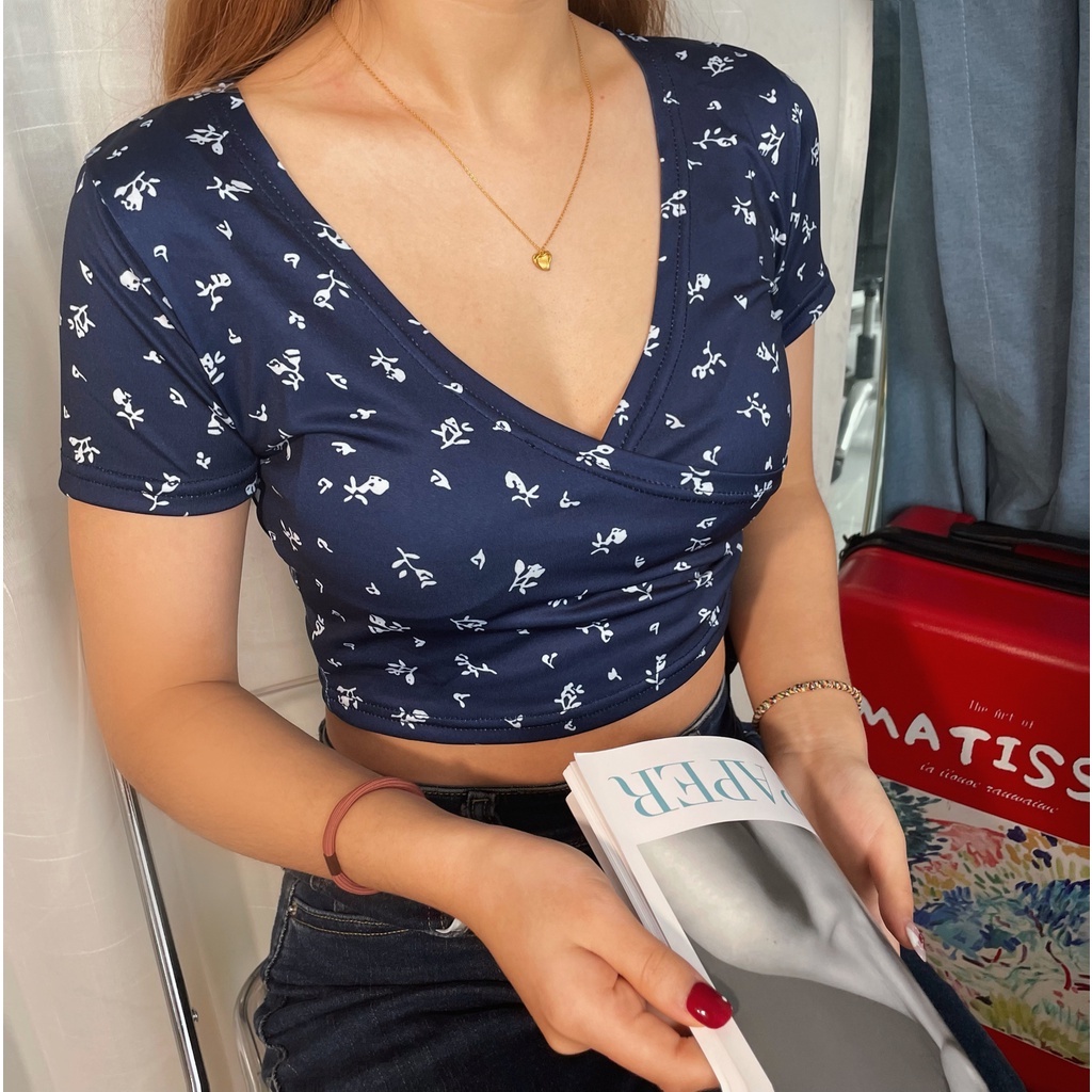 Korean BM Girls Sexy V-Neck Atasan Wanita Crop Top 2514 (S-XL)