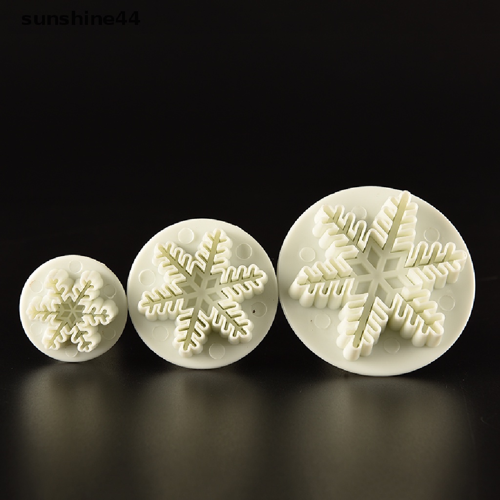 Sunshine 3pcs Cetakan Plunger Fondant Bentuk Snowflake Natal Untuk Dekorasi Kue