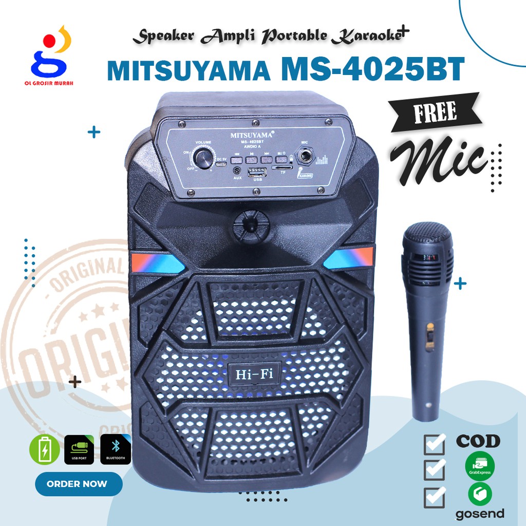 Speaker Portable Bluetooth MP3 Mitsuyama MS 4025BT Awdio Free Mic Karaoke Super Bass