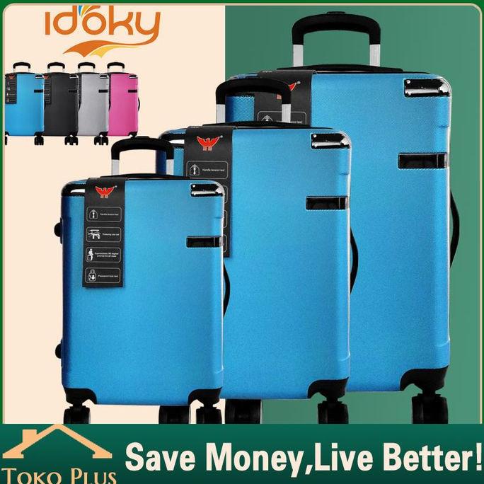 BISA BAYAR DITEMPAT Import Idoky 17 20 24 Inch koper fiber 4 roda tas travel koper wanita - Biru,