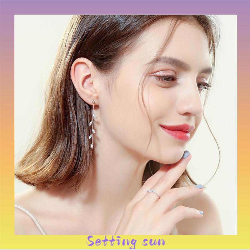 S925 Silver Willow Earrings Wanita Temperamen Anting Rumbai Panjang Sederhana TN