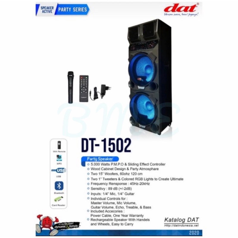 SPEAKER AKTIF PORTABLE DAT DT 1502 / DT1502 15 INCH x2 WOOFER ORIGINAL
