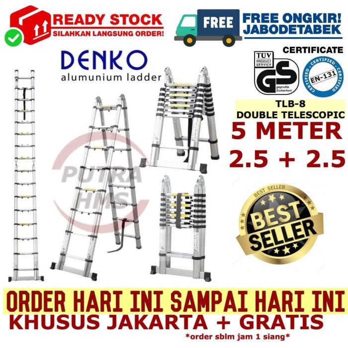 [perkakas] - Tangga Double Telescopic 2.5+2.5=5,0 MeterAlumunium Telescopic Denkoo Ori