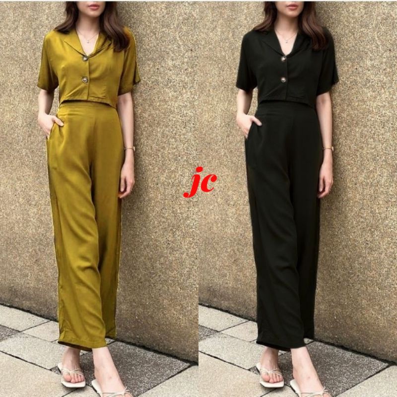 JCLL - SETELAN CROP CLENI / Set Wanita Atasan Crop Celana Panjang Kekinian