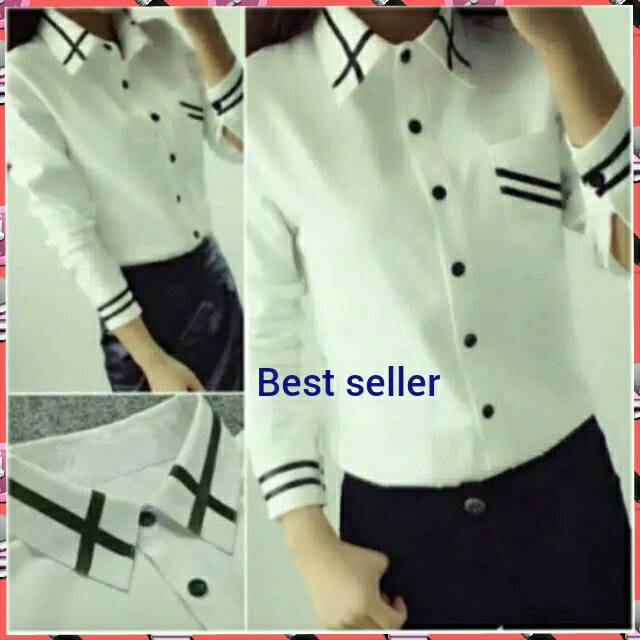 Kemeja wanita - Fashion cewek - kemeja kerja murah - baju hem putih