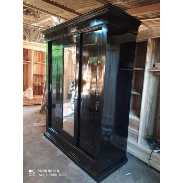 lemari jati pintu 3 sleding full plitur