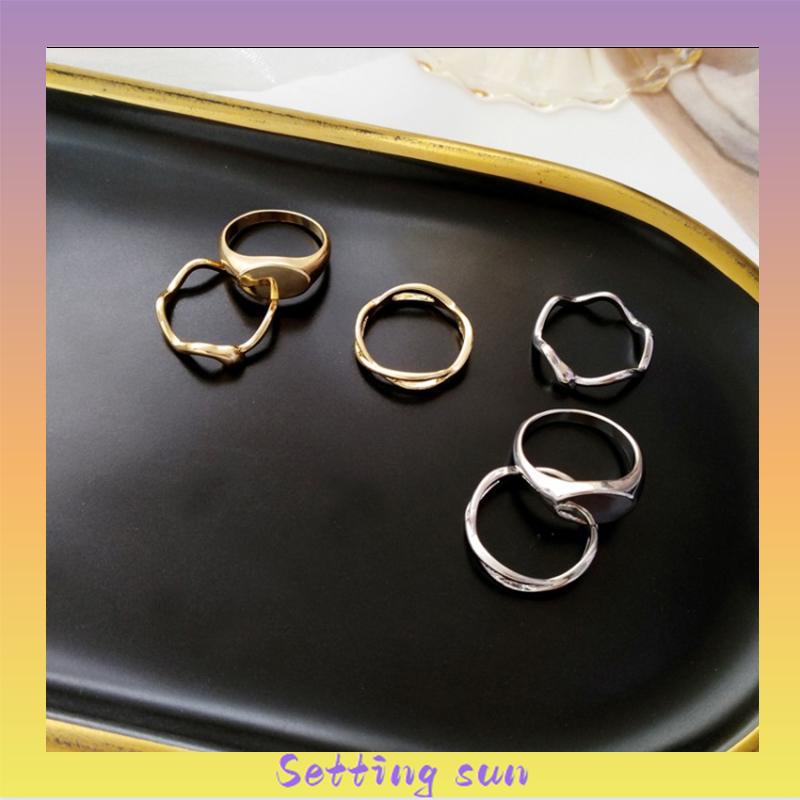 3pcs / Set Cincin Jari Telunjuk Desain Geometri Asimetris Untuk Wanita TN