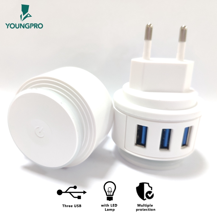 FREE CABLE!!! YOUNGPRO YPL-03 DUAL FUNCTION LAMPU TIDUR + CHARGER 3 PORT 2.4A FAST CHARGING LED LAMP