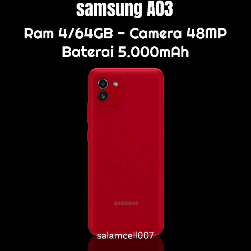 Samsung A03 Ram 4/64 5000mAh Camera 48MP Garansi Resmi-Merah