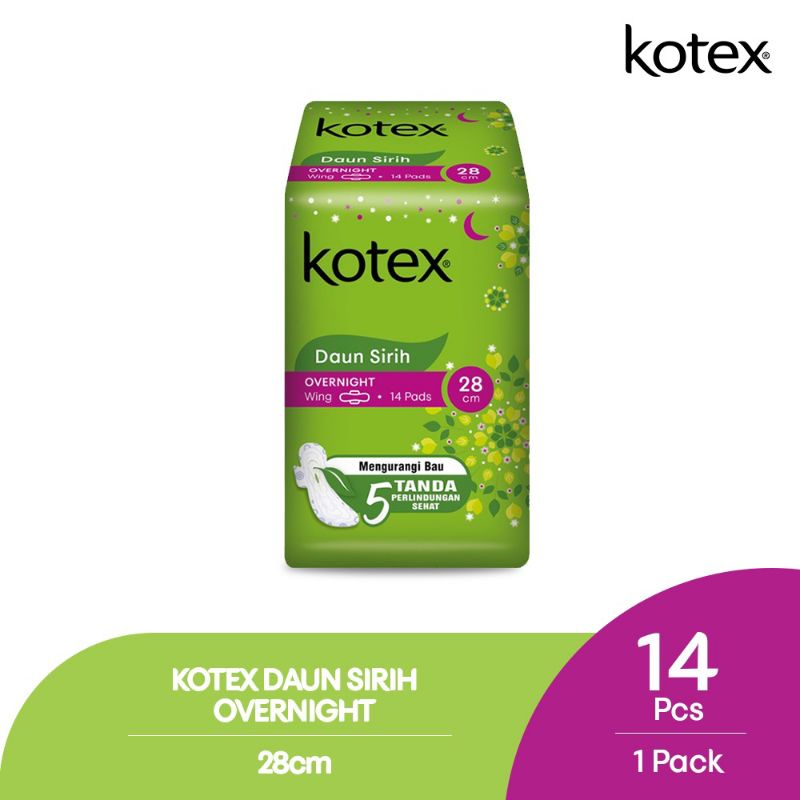 KOTEX DAUN SIRIH OVERNIGHT 28CM - 14S