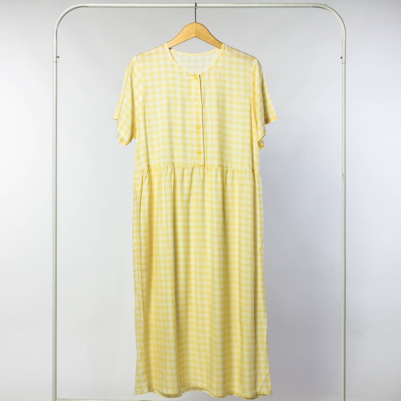 (KATLEEN) HOMEDRESS RAYON BUSUI FRIENDLY SLEEPWEAR COTTON RAYON-Gingham yellow