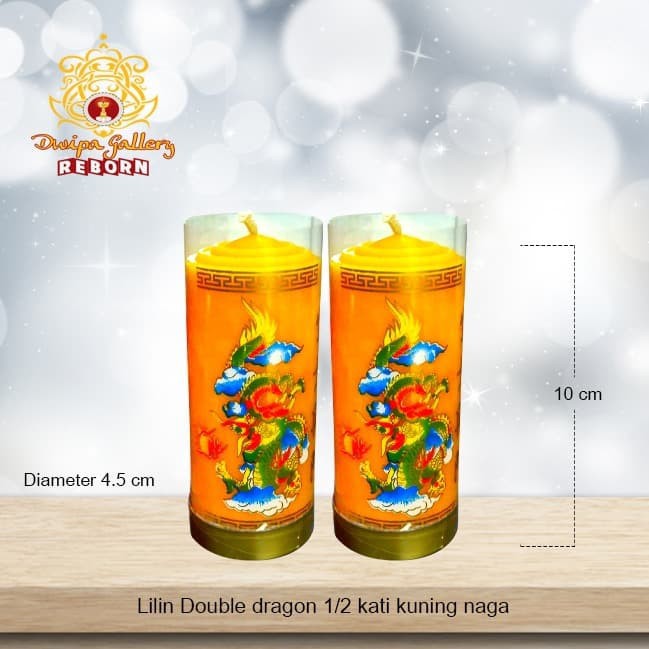 Lilin/ Candle Puja Sembahyang Double Dragon 1/2 Kati Kuning Naga