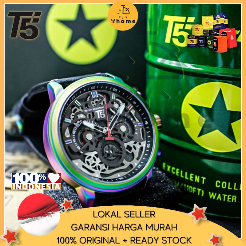 Vhome - Jam Tangan Pria T5 Original Chronograph Waterproof + Exclusive Box & Paper Bag T5 H3624G H36