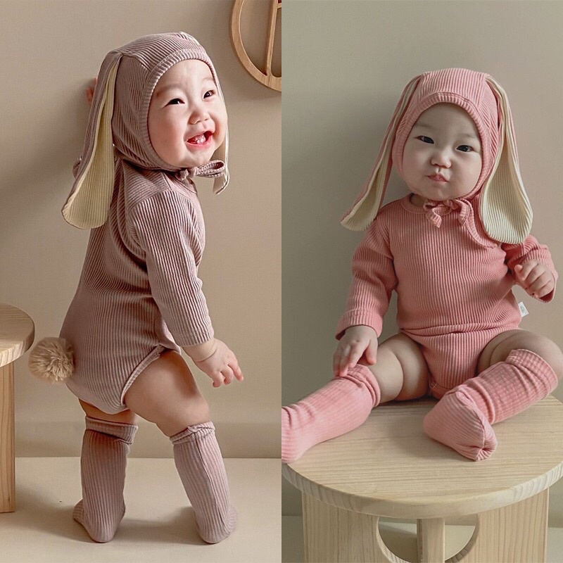 Romper bunny+Topi dan kaos kaki | romper bayi kelinci | romper bayi unisex | romper bayi bunny | baj