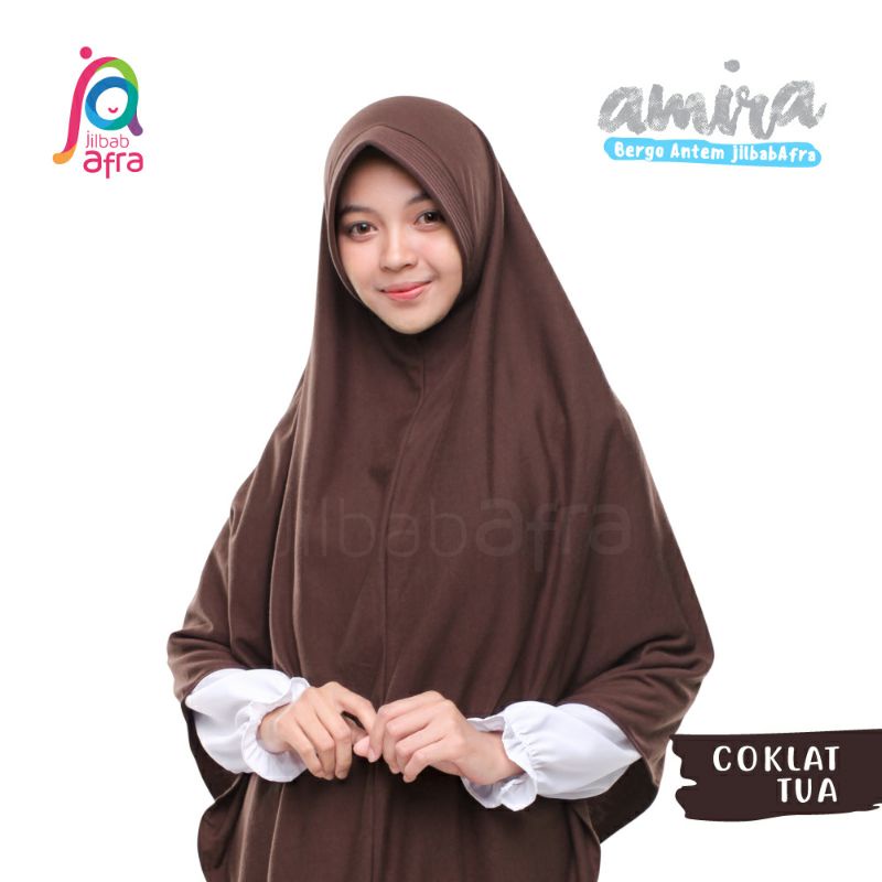Amira SIZE L Jilbab Instan Ped Antem Bahan Kaos  Ori Jilbab Arfa ex Afra-Coklat tua